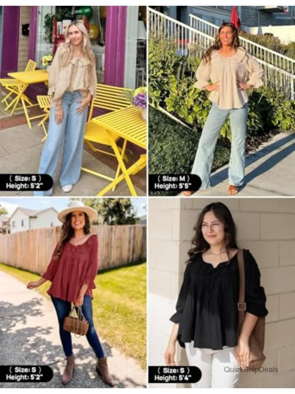 3/4 Sleeve Scoop Neck Tie Front Ruffle Tunic Blouse